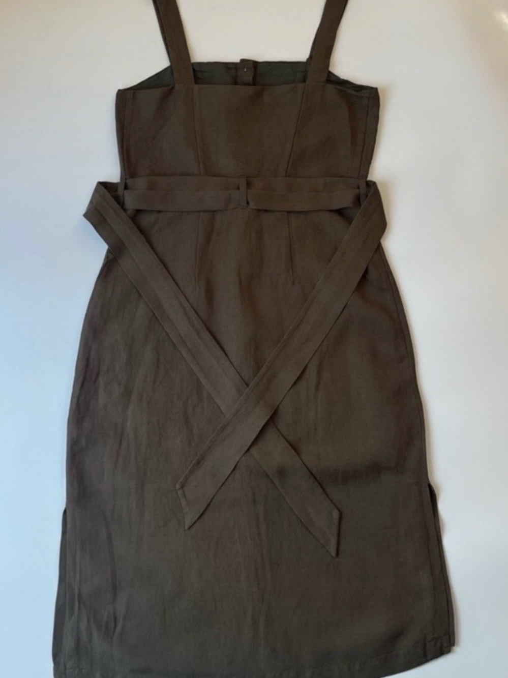 Rails Linen Blend Midi Dress Army Green Button Front Tie Waist XS - Picture 7 of 12